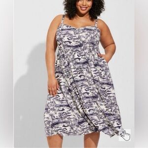 Torrid Lenny Smocked Sleeveless Palm Tree Print Jungle Toile Midi Dress Size 3X